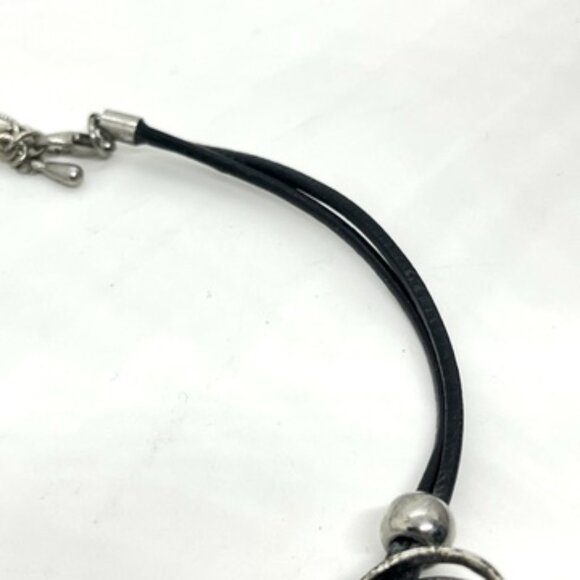 BOLD BLUE RIVOLI RHINESTONE STATEMENT NECKLACE BLACK CORD SILVER TONE BIB COLLAR - Picture 14 of 16